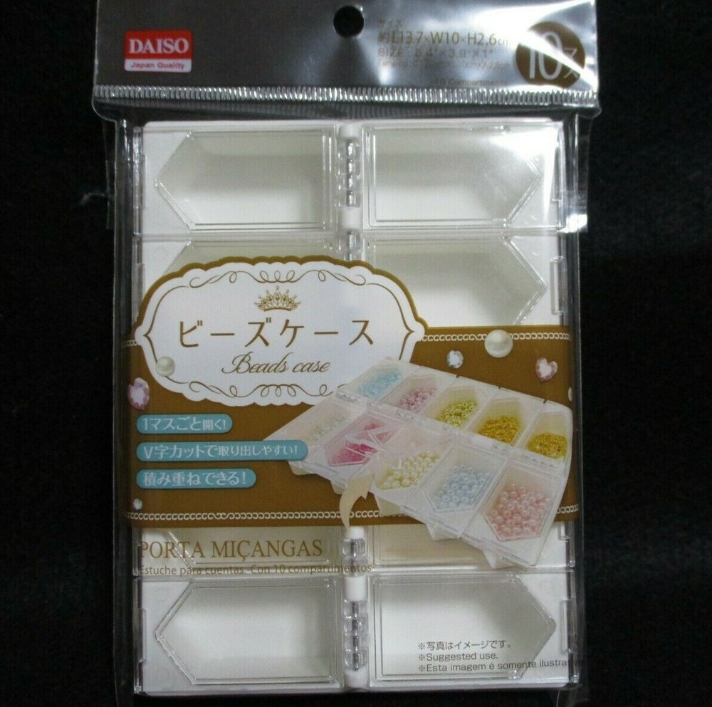 10 compartments Beads Display Storage Box Case Plastic White Clear DAISO JAPAN