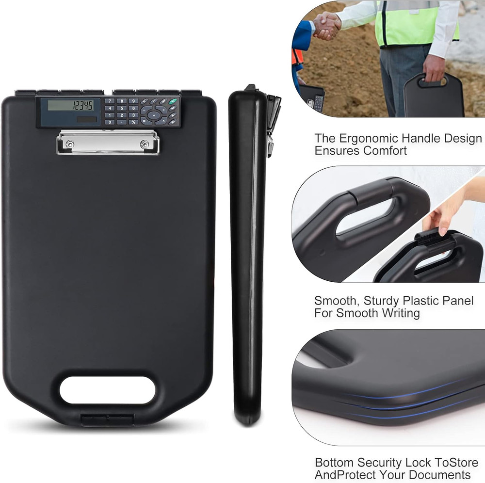 Calculator Storage Clipboard with Handle, Plastic Compartment Hold 200 Letter Si