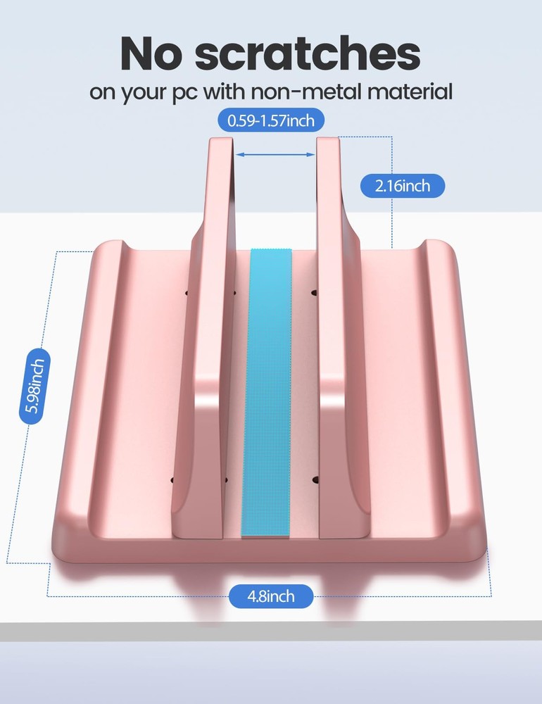Vaydeer Vertical Laptop Stand Holder Plastic Adjustable Desktop Notebook Pink