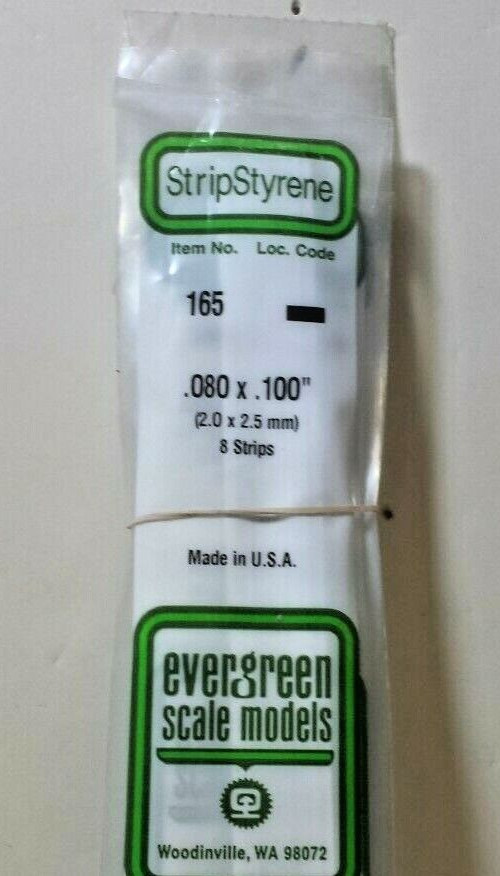 Evergreen Scale Models Plastic 165 - Size  .080" x .100"  --  8 Styrene Strips