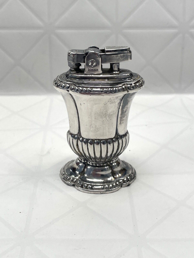 Vintage Ronson Mayfair Tabletop Lighter Art Deco Silver Plated UNTESTED