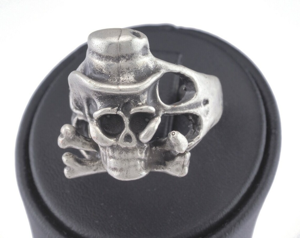 Hat Skull Adjustable Ring Antique Silver Plated Brass 10.5US size 2884
