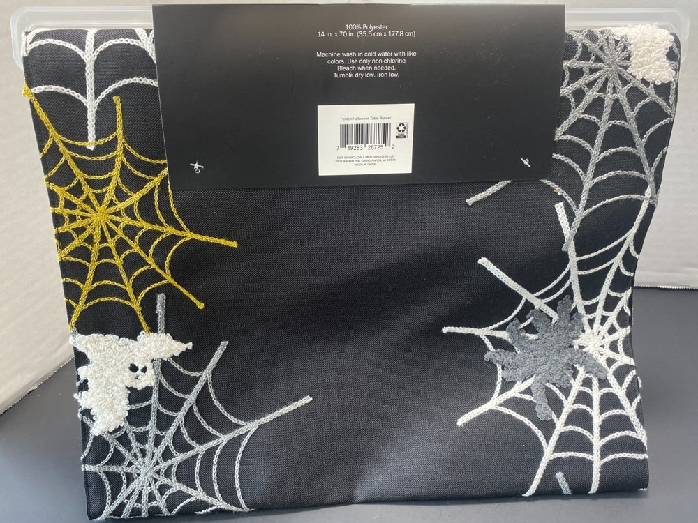 New Halloween Embroidered Table Runner Spider Web~ 14 X 70