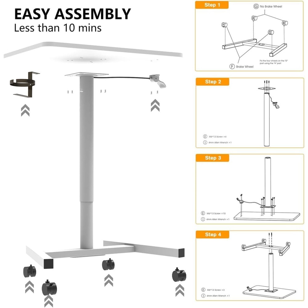 28-Inch Mobile Standing Desk, Computer Workstations with Cup Holder, Portable...