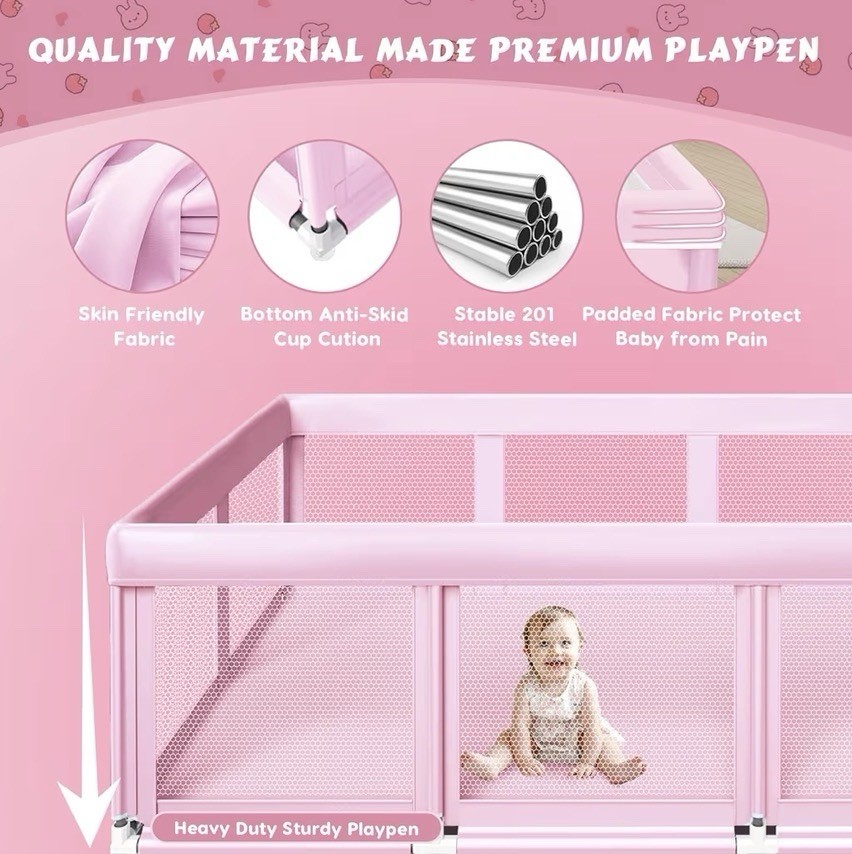 74" ×50" Large Baby Playpen Pink