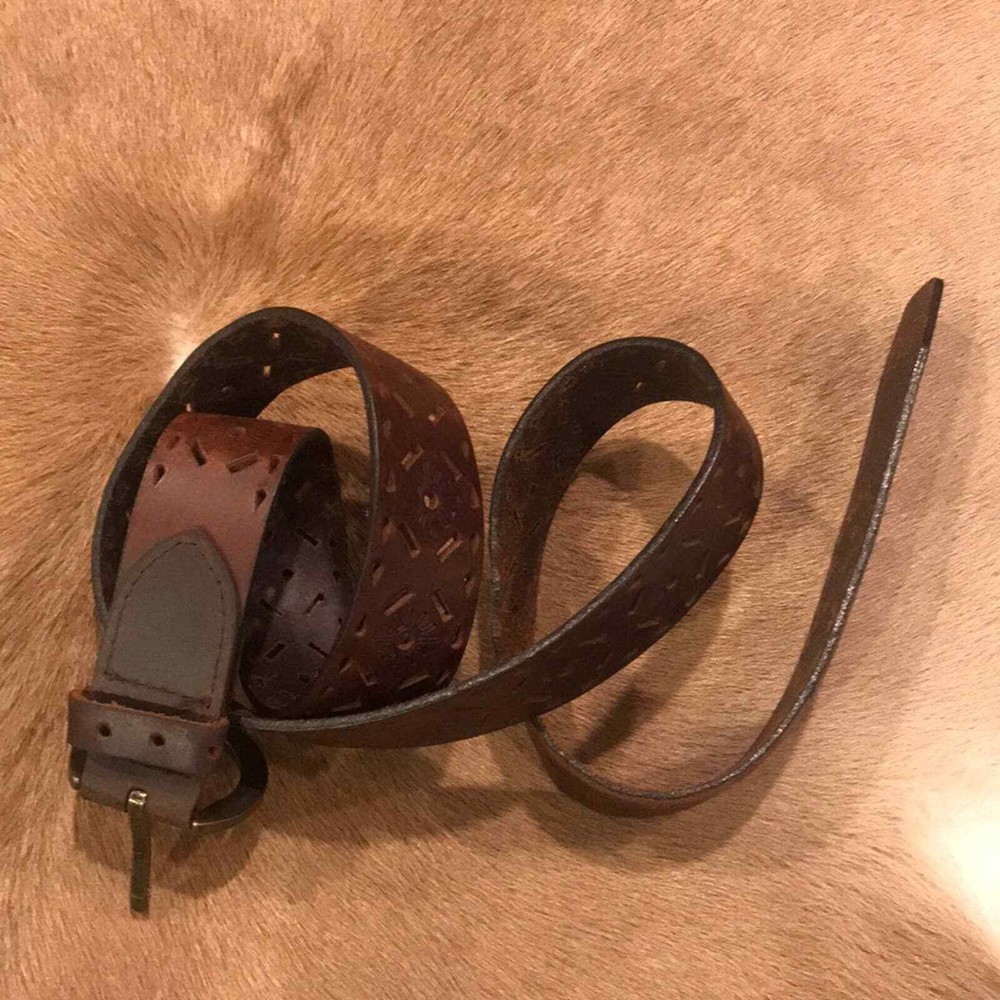 Genuine Leather Belt Laser Cut Pattern Brown L