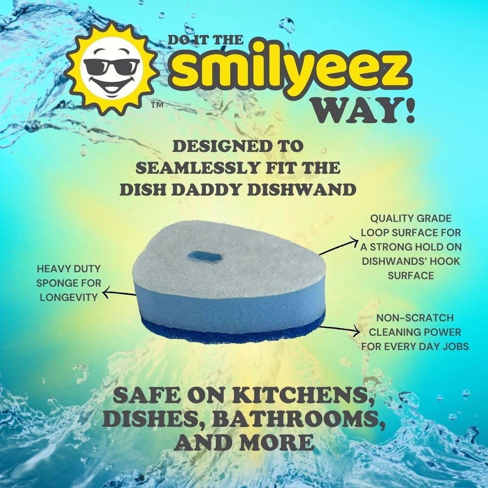 Smilyeez Blue Non-Scratch Sponge Refill for use with Dish Daddy® – (10 Pack)