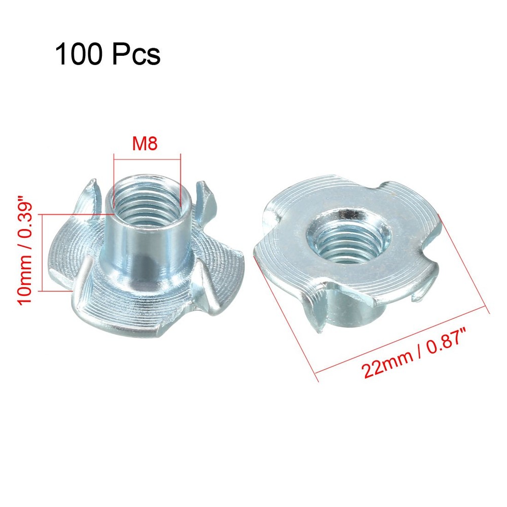 100pcs M8 4 Pole Nut Fitting T-Nut for Rock Climbing Holds Cabinet