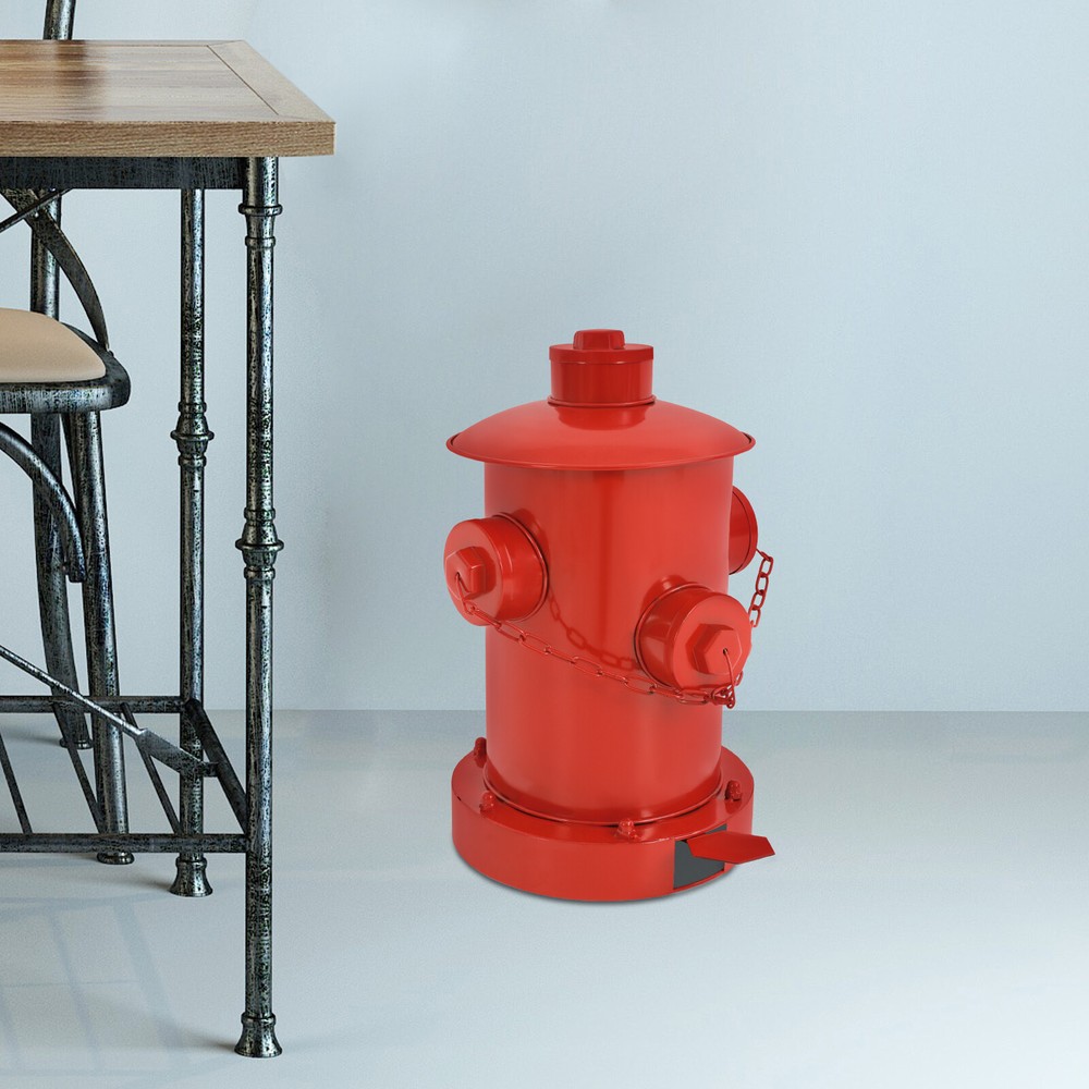 Retro Garbage Can Cylindrical Waste Bin Fire Hydrant's Shape Trash Can W/ Pedal