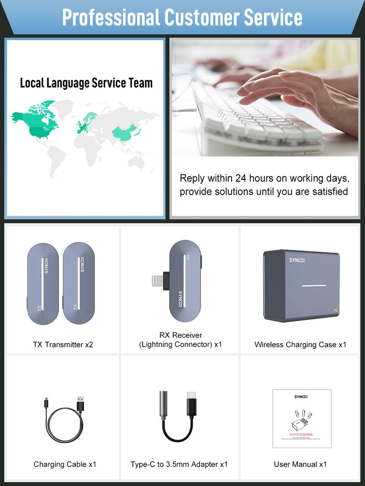 Synco P2L Wireless Microphone 2.4GHz with Charging Case for IOS iPhone iPad