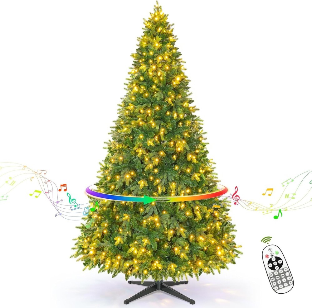 Rotating  Pre-Lit Artificial  Christmas Tree with Warm & Multi Color, Green