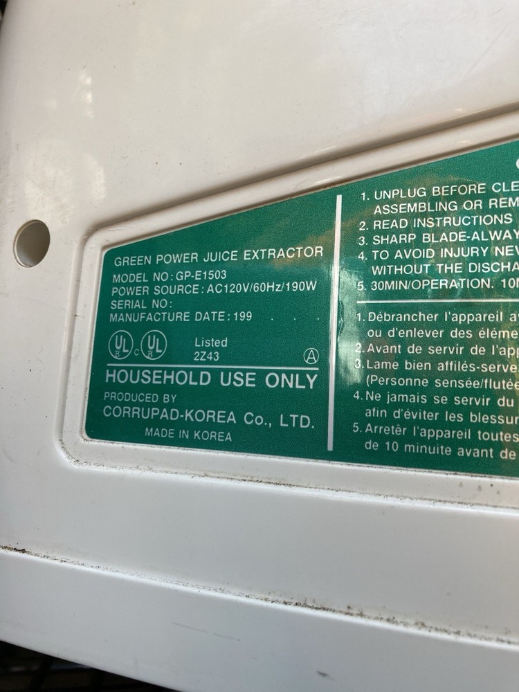 Green Power Juice Extractor GP-E1503 REPLACEMENT Pasta Output Attachment