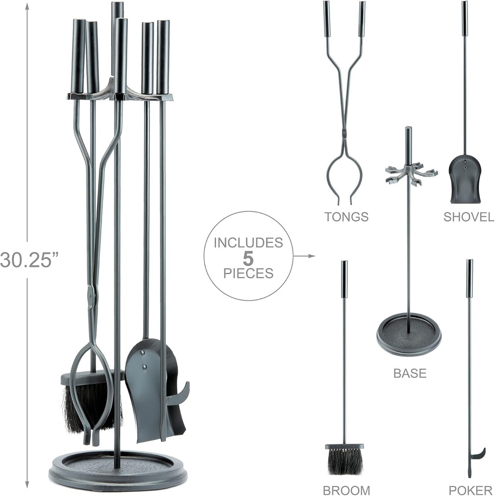 5-Piece Black Fireplace Tools Set (F-1070)