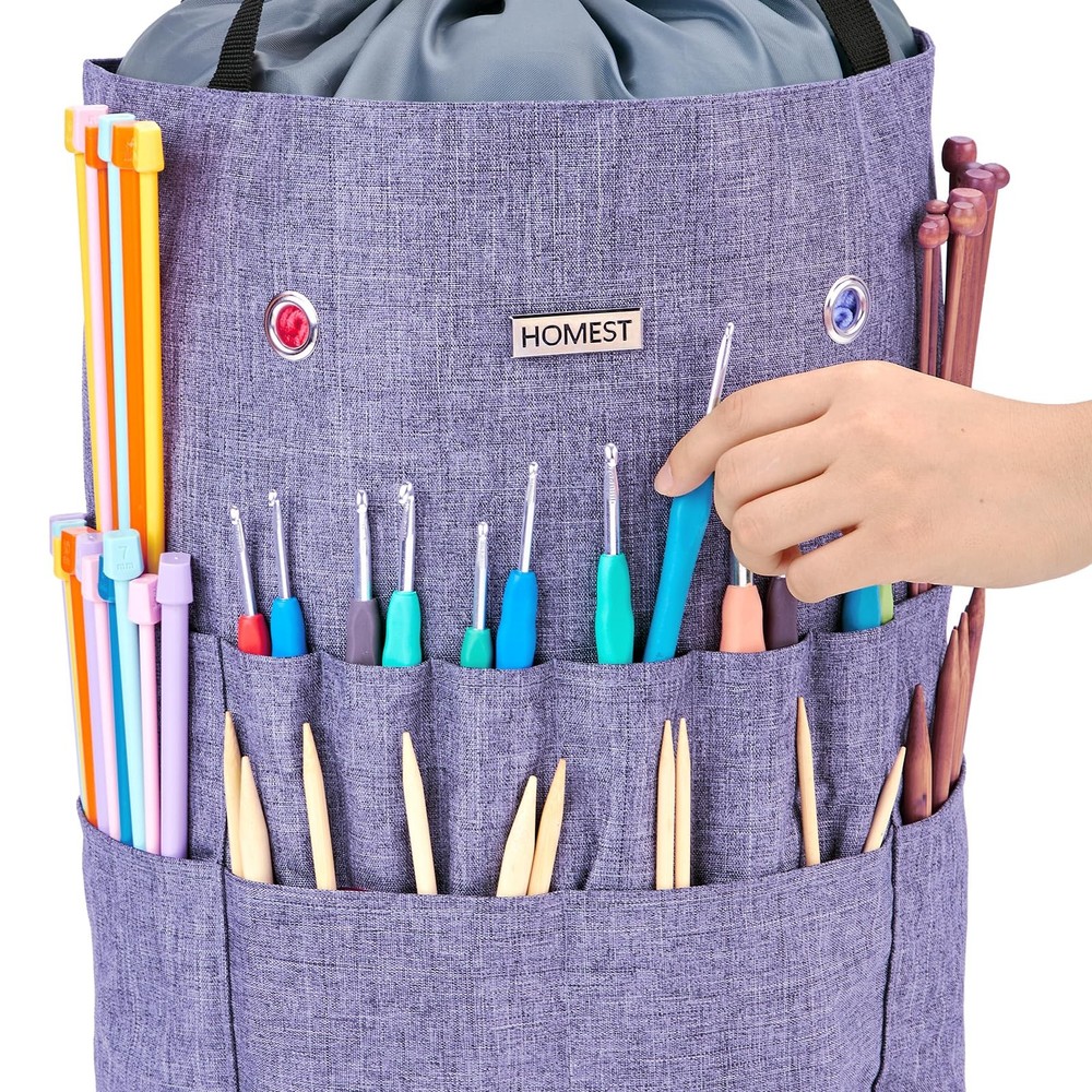Large Crochet Bag with Customized Front Compartment for Knitting Accessories,...
