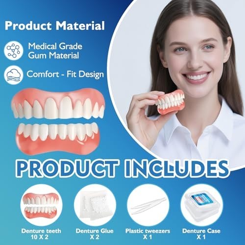 Moldable False Teeth Veneers - Silicone Dentures Set for Upper & Lower, DIY Smil