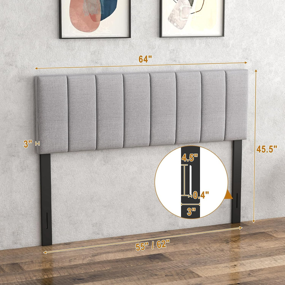 Linen Upholstered Headboard, Adjustable Width Button Tufted Headboard Only with