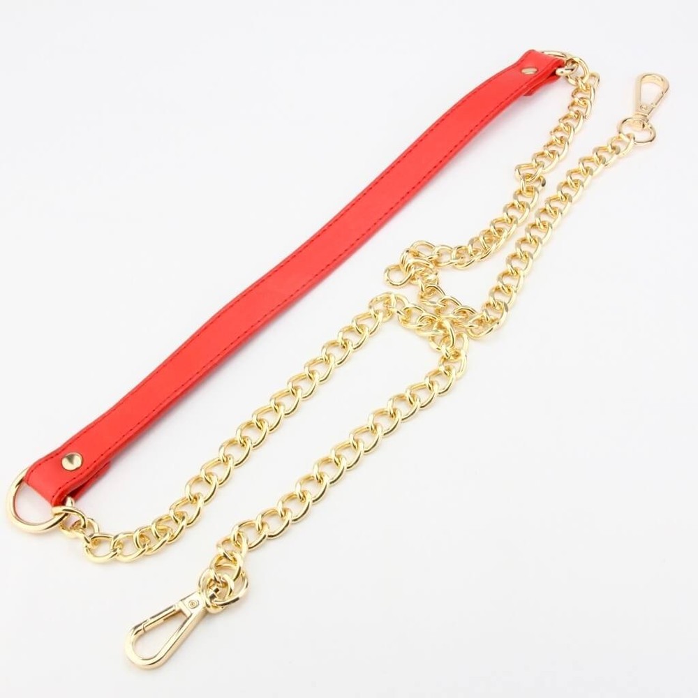 Center Leather Chain Shoulder Strap (Red) - Cottonraffia
