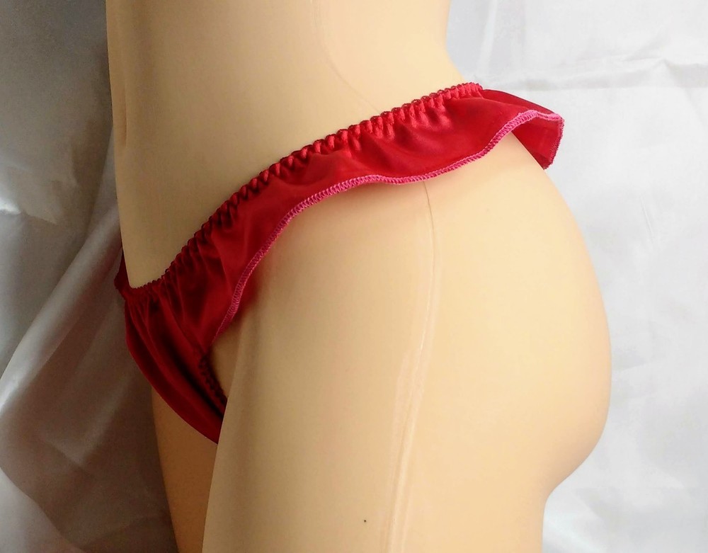 Red Satin Flutter thong panties VTG style