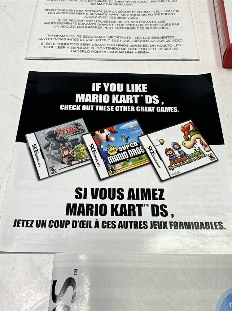 Mario Kart DS Case + Manual Only NO GAME Red Case With ALL INSERTS