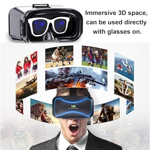 3D VR Headset for iPhone & Android, Adjustable Anti-Blue Light Glasses, 4.5"-6.7