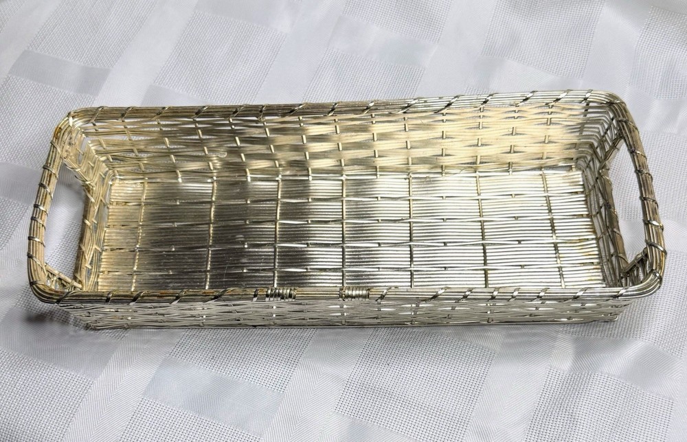 Silver tone Wire Metal Basket Rectangular Medium Size Fall Decor Winter Decor A3