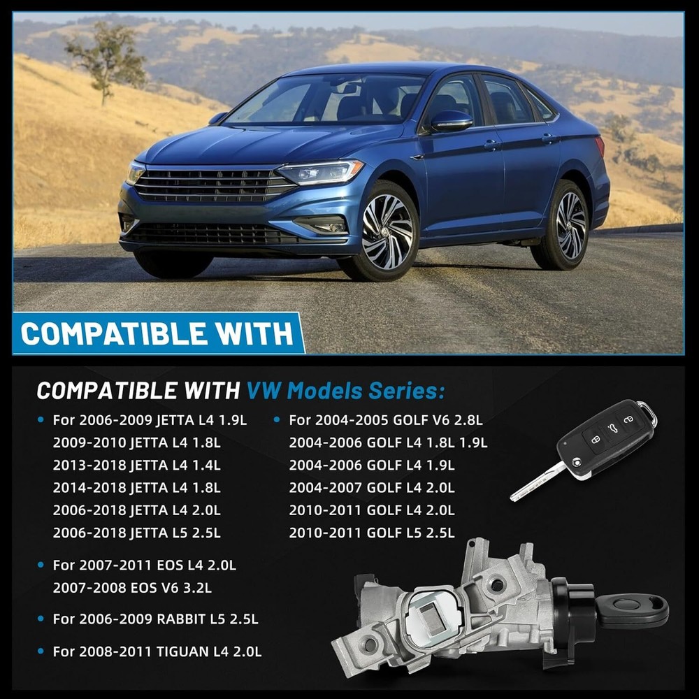 Ignition Switch Lock Assembly W/remote Control Key Shell For Vw Jetta 2006-2018
