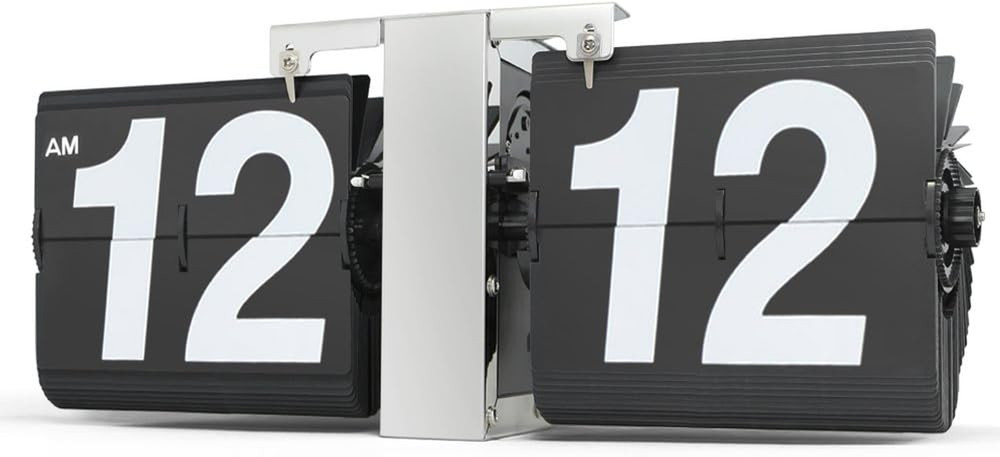Retro Style Flip Desk Shelf Clock - Classic Mechanical-Digital Display Batter...