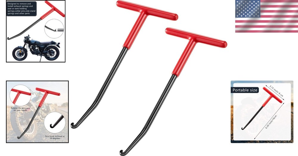 Durable Red Exhaust Spring Hook Tools - 2-Piece Set for Easy Motorcycle Repairs