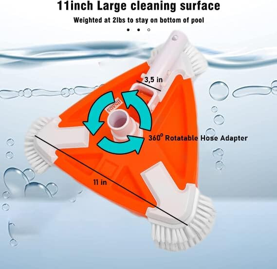 SINADA Pool Special Vacuum Head Triangle with Side Brush Universal Rotatable Hos