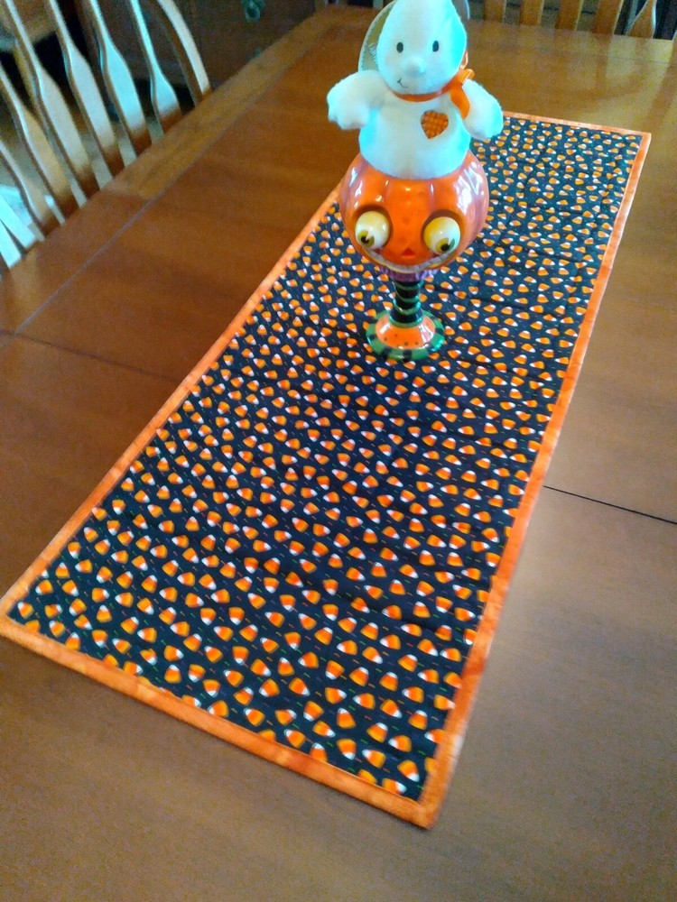 Handmade Quilted Halloween Reversible Table Runner, Table Topper