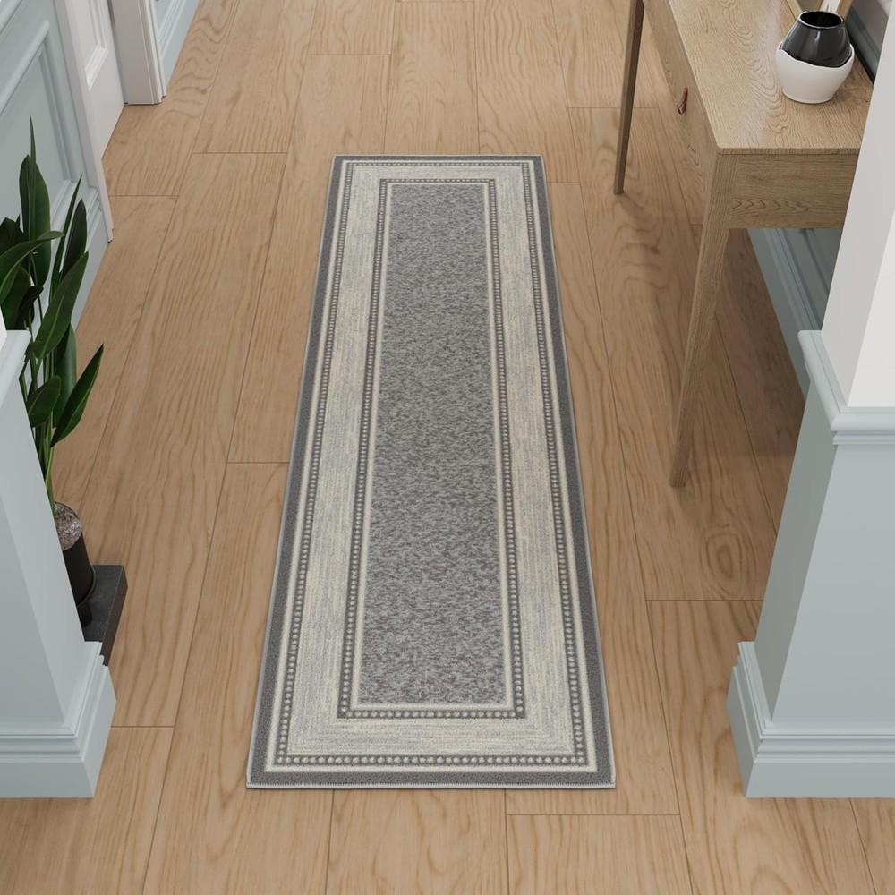 Ottomanson Machine Runner - 1'10" x 7', Border Light Grey