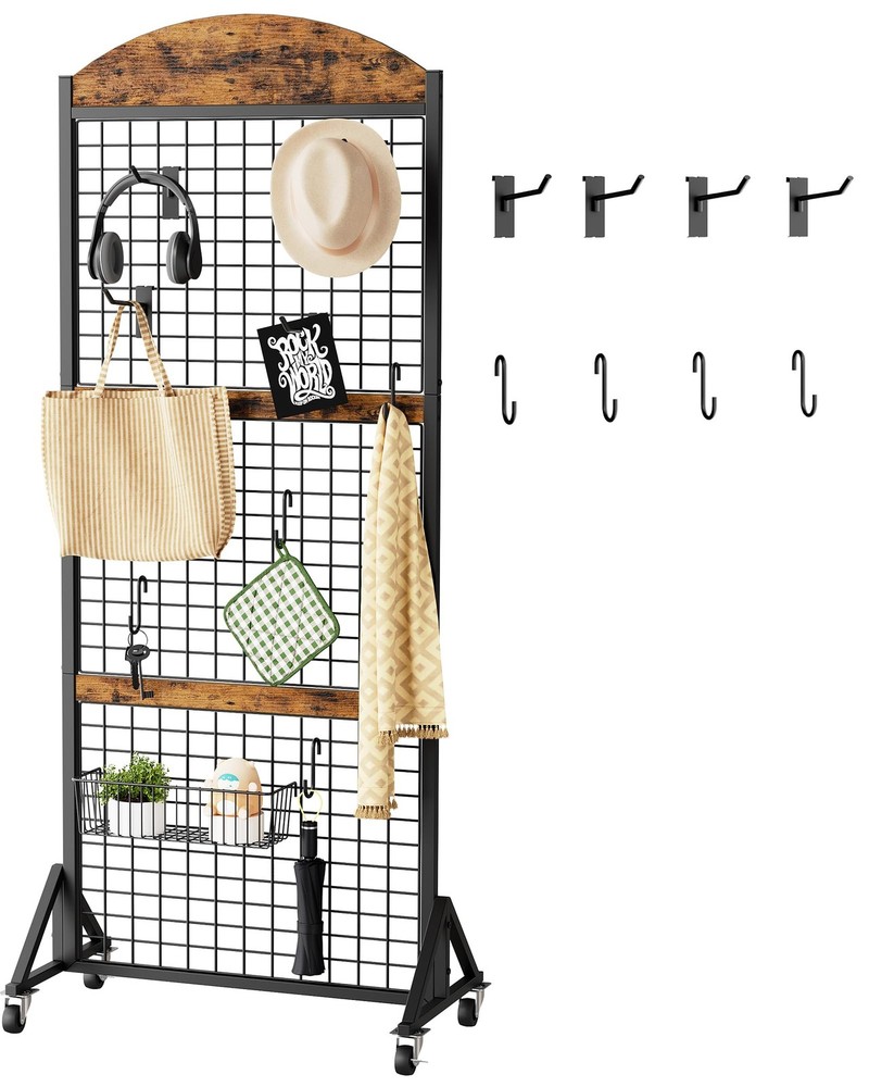 Grid Wall Panel 5.7’ x 2’ FT Grid Display Rack, Movable Gridwall Display Stan...