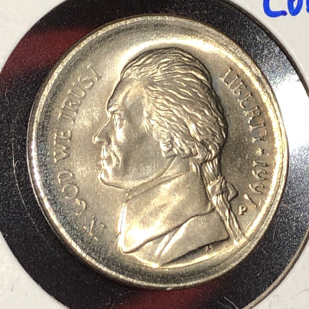 1997 jefferson nickel Error Broadstrike + Partial Collar Full Steps Gem Bu