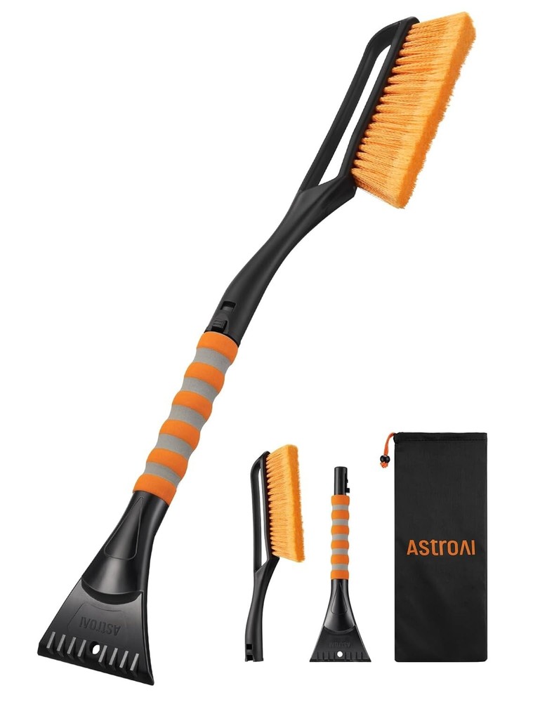 27" Dual Function Snow Brush and Ice Cleaner - Lightweight, Durable Orange Tool