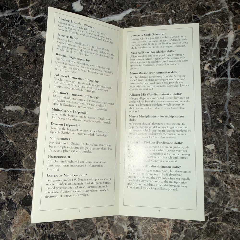 Texas Instruments Home Computer Program Library Brochure For TI99/4a