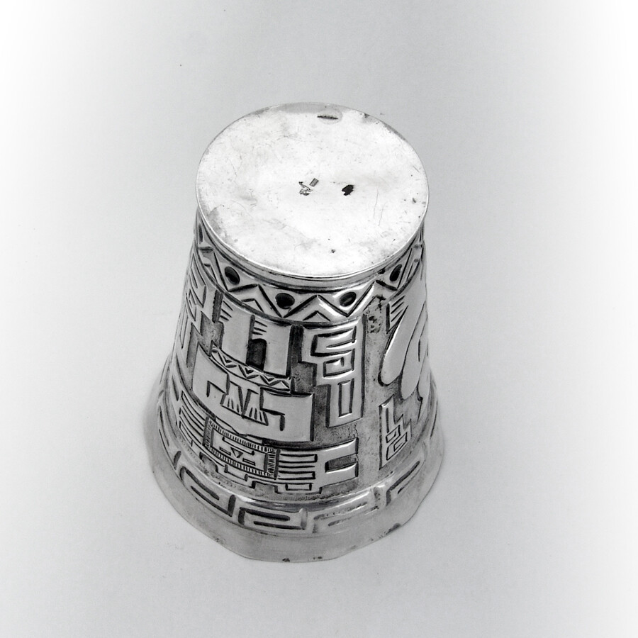 Peruvian Silver Large Beaker Shots Set Repousse Patterns 1930