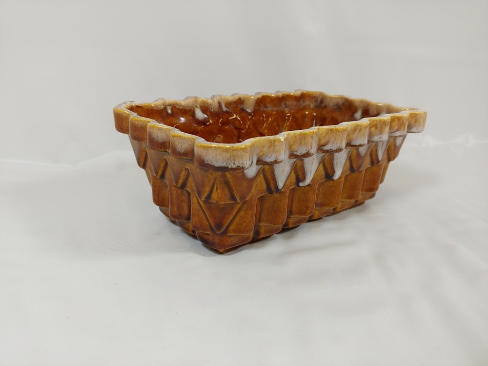 USA Upco Pottery Company #100 7" Brown Colored Rectangular Planter / Dish