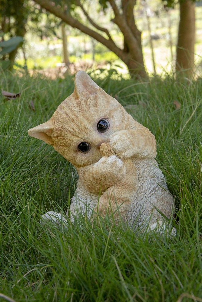 Hi-Line Gift Ltd. Orange Tabby Kitten Playing with Tail