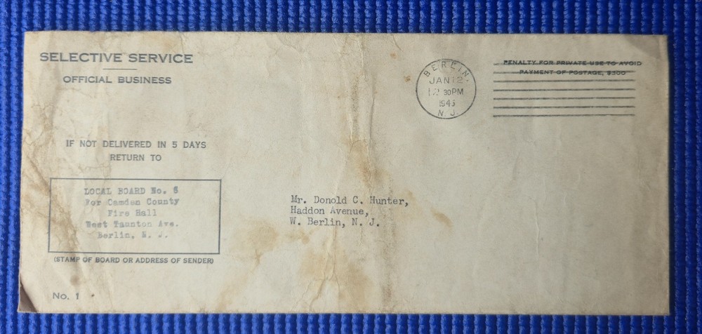 1945 WW2 US Selective Service System order to report preinduction physical