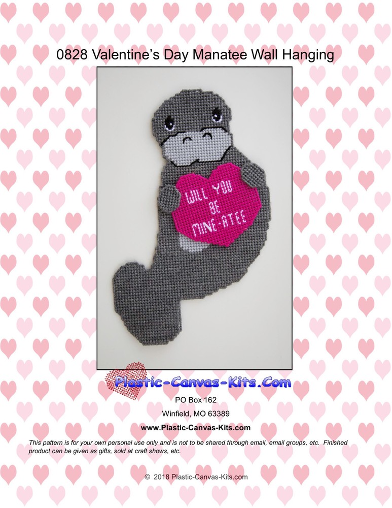 Valentine's Day Manatee Wall Hanging-Plastic Canvas Pattern or Kit