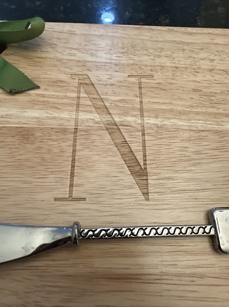 Cheese Board With Knife, “N” Monogram