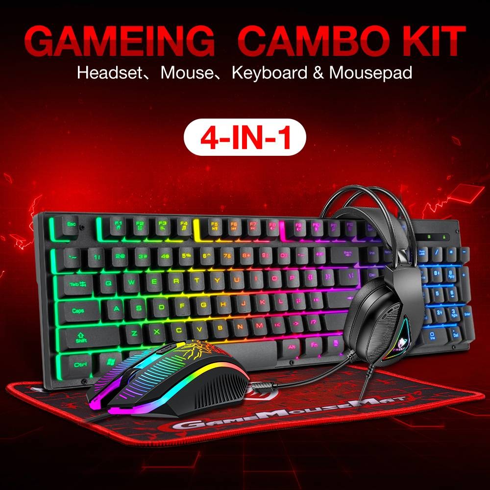 Rainbow LED Gaming Keyboard & Backlit Mouse & Headset Combo for Laptop PC Work