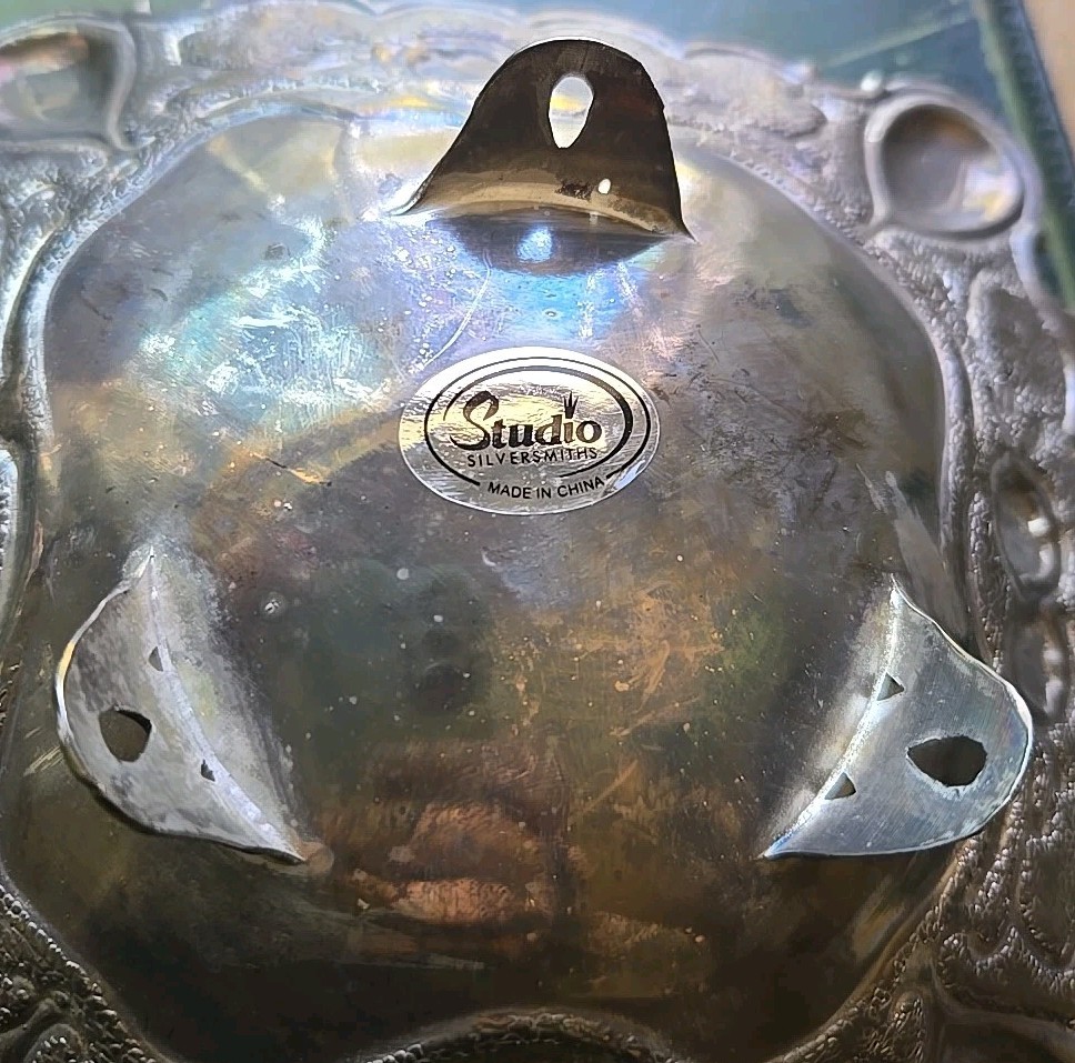 Studio Silversmiths 5 1/2" Square Dish Silver-plated Patina Footed With Handles