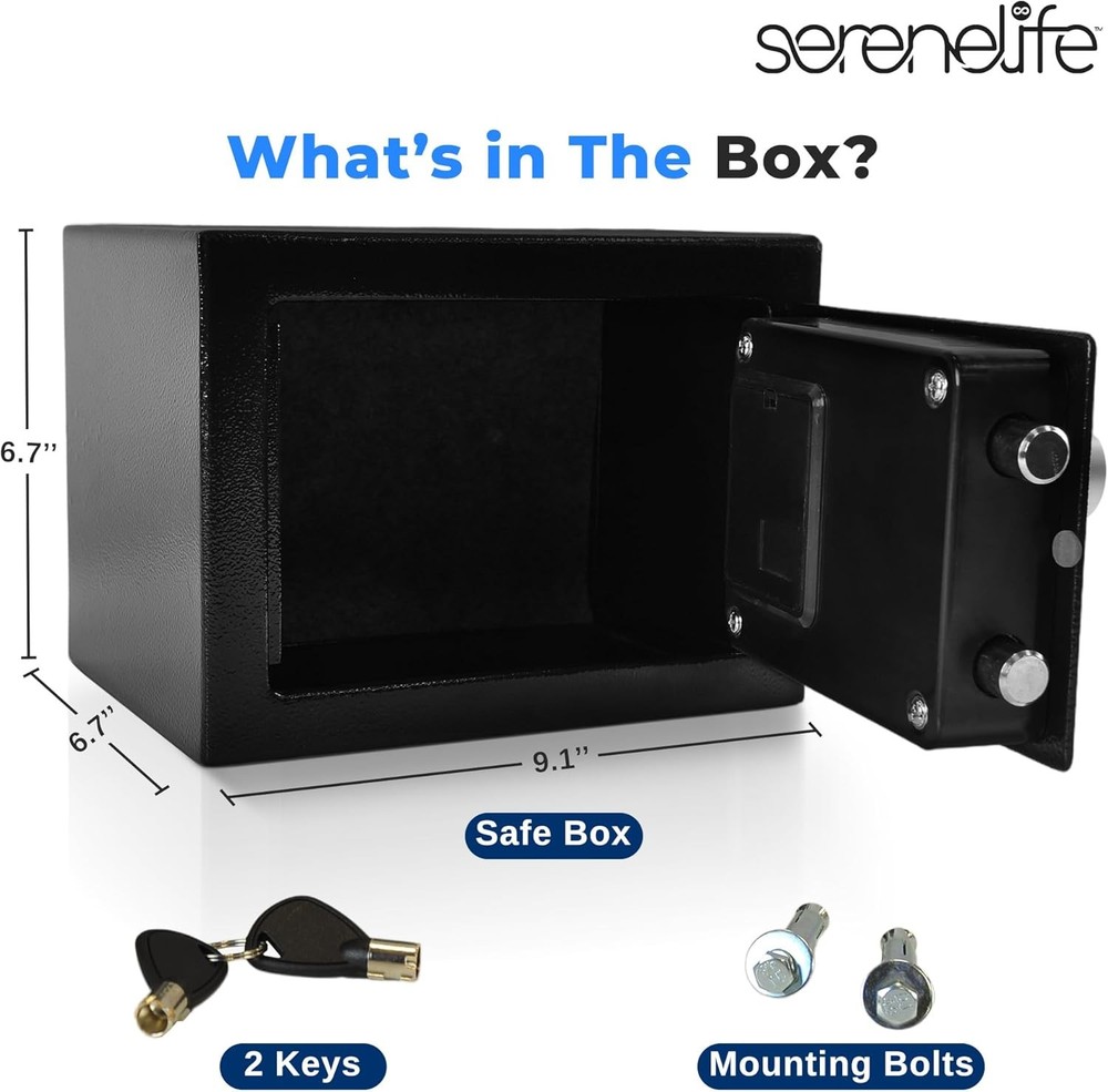 SereneLife Compact Electronic Safe Box with Digital Touch Pad Includes Keys