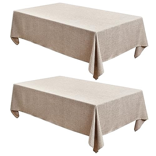 Faux Linen Tablecloths Rectangle 60 x 84 Inch - 2 60" x 84" | 2 Pack Nature
