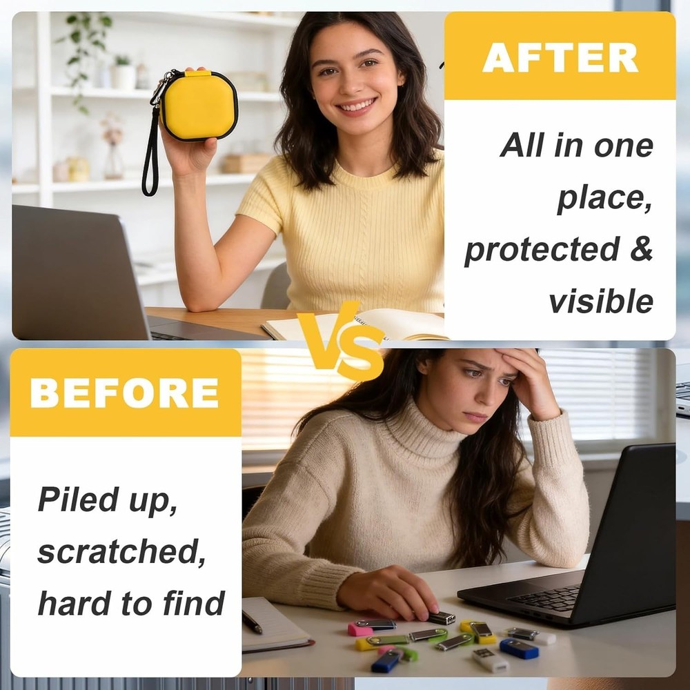 Professional USB Organizer - 16 Slot Hard Shell Case with Secure Storage Pocket