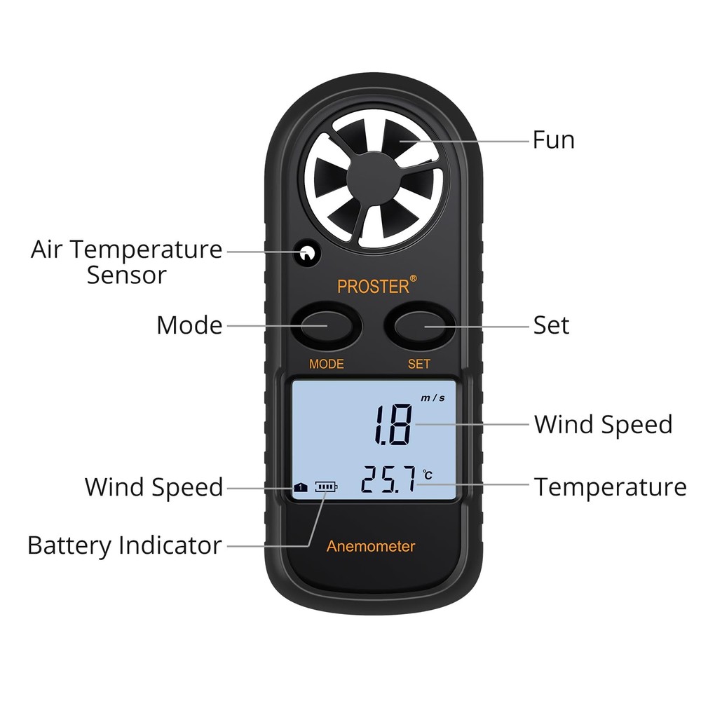 Anemometer Digital LCD Wind Speed Meter Air Flow Speed...