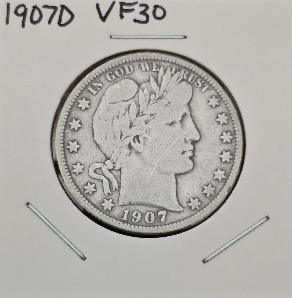 1907-D Silver Barber Half Dollar VF Condition