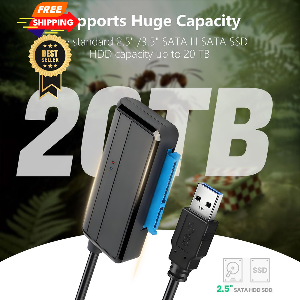 SATA to USB 3.0 Adapter, Cable, External Hard Drive Cable Black