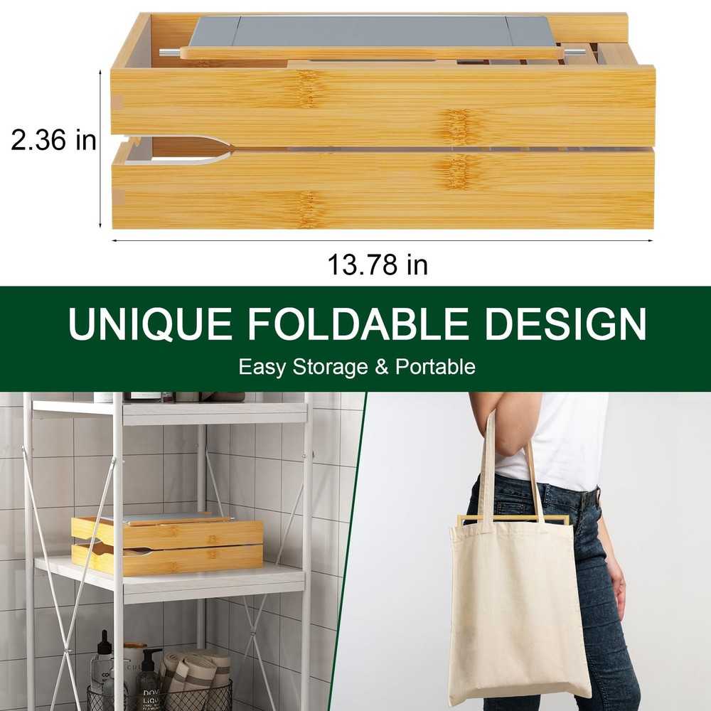 Foldable Bamboo Bathtub Caddy Tray Expandable for Luxury Bath, Bath Natural